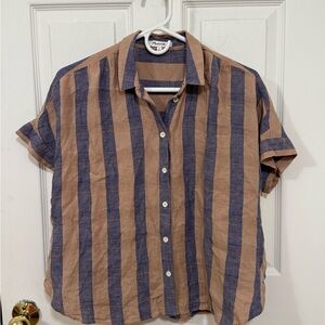 Madewell Casual Blue and Brown Striped Shirt